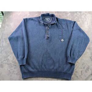 VINTAGE Blue Willis Denmark Denim & Knit Sweater Men's XXL Grandpa 1/4 Snap